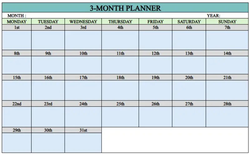 3-month time blocking template