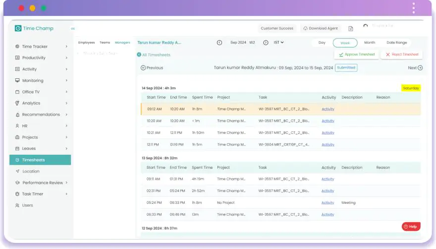 Timesheets Dashboard