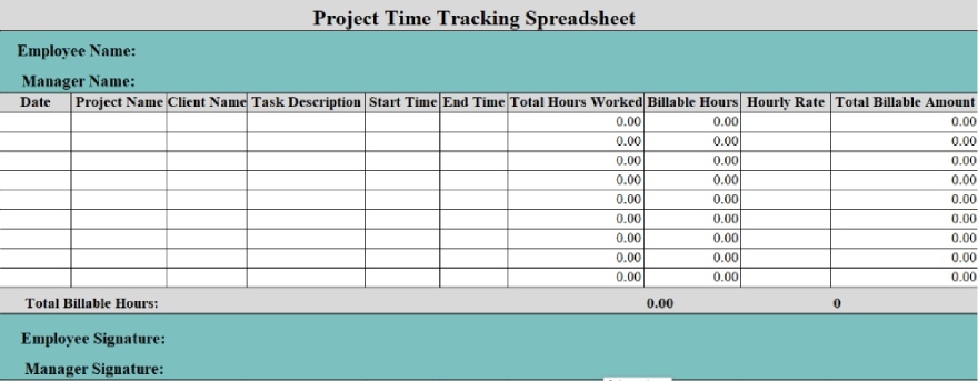 Project Time Tracking Spreadsheet