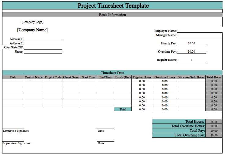 Project Timesheet Template