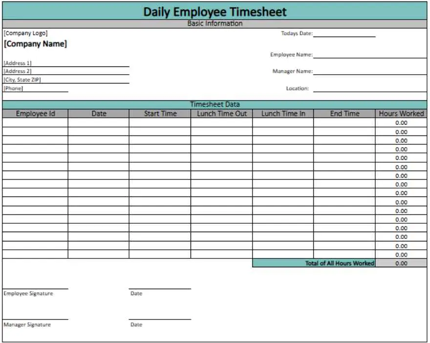 Daily Timesheet Template