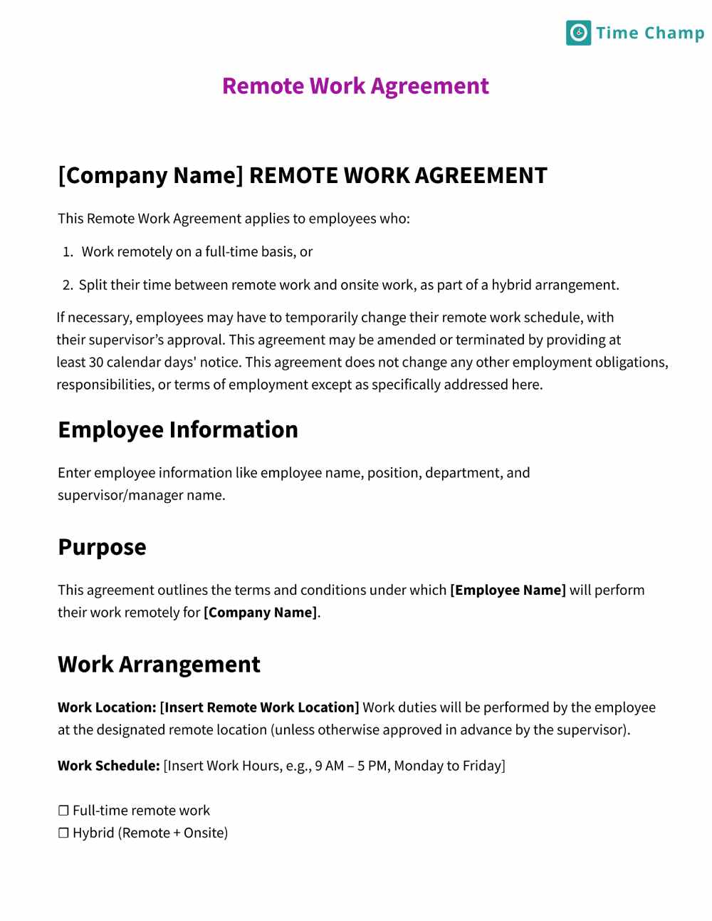 Remote Work Agreement Template